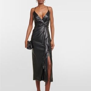 New Jonathan Simkhai Carlee Fringe Detail Faux Leather Dress Vegan Black Sz 2